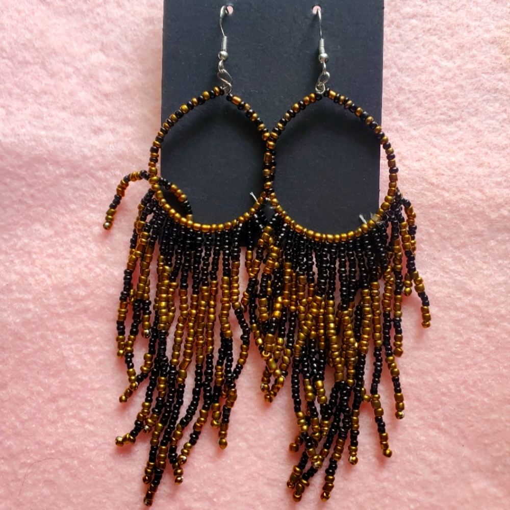 Gold - Black seed bead Earrings